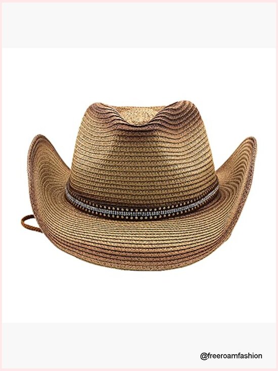 Unisex Foldable Straw Cowboy Hat with Chin Strap for Outdoor Travel main image 5